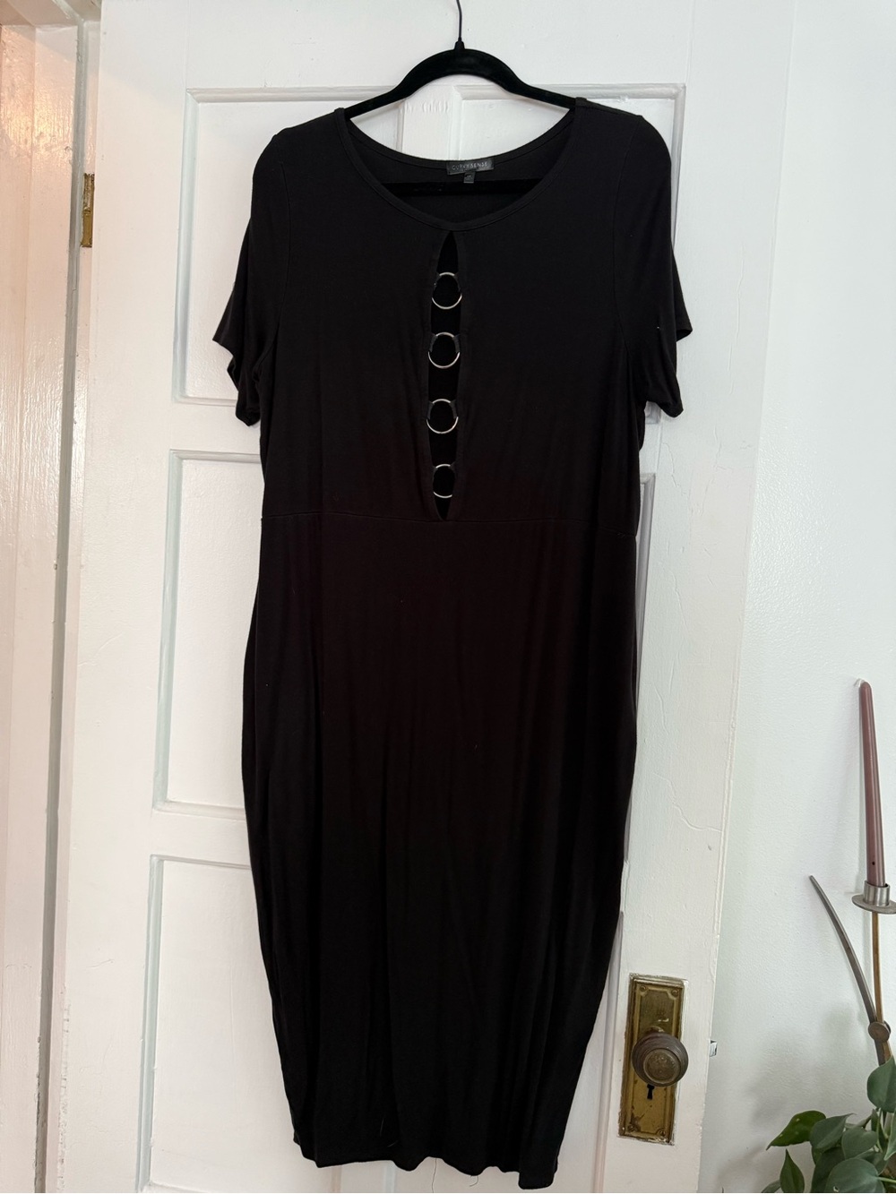 Black Midi Dress with Front Ring Detail